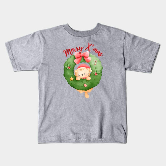 Merry X’mas, Meowy Christmas, cute and adorable Christmas cat. Kids T-Shirt by WhaleSharkShop